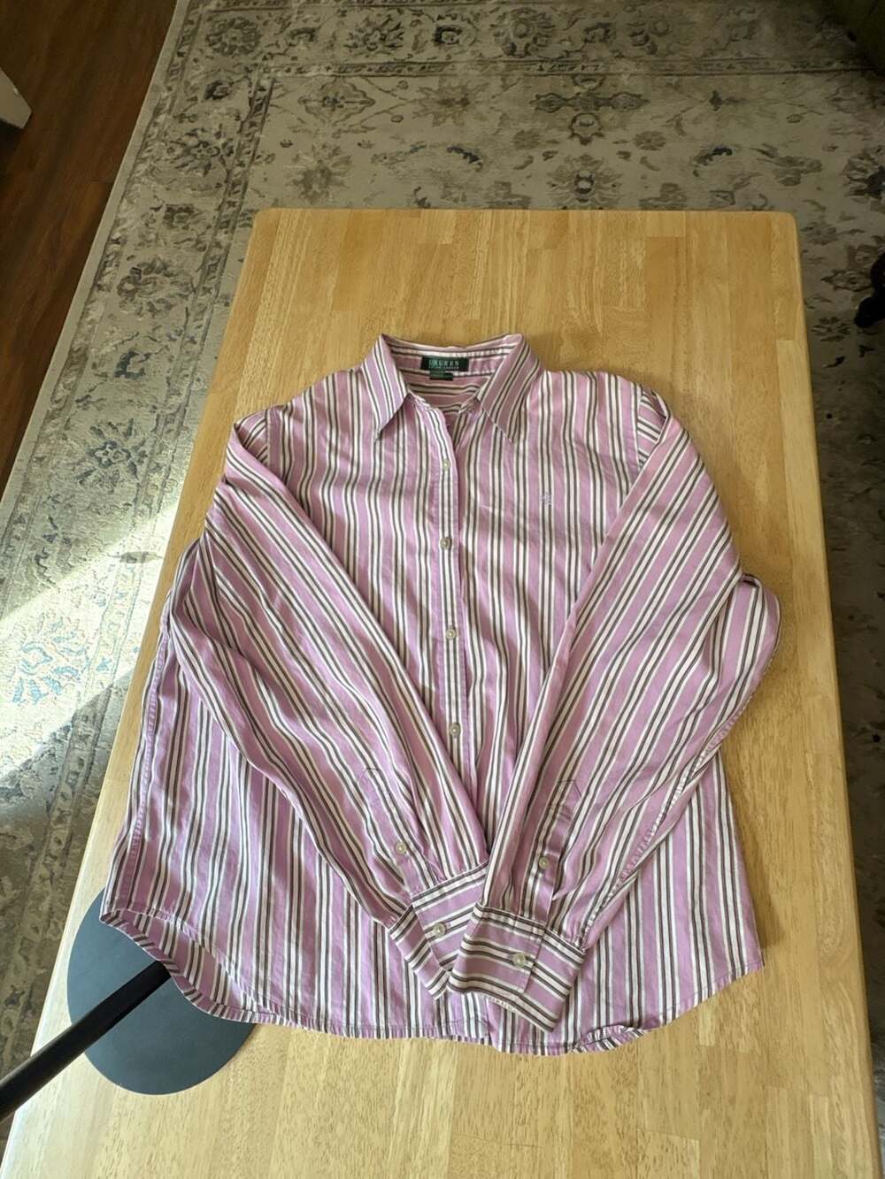 Ralph Lauren Pink and White Striped Long Sleeve Dress Shirt, Size XL